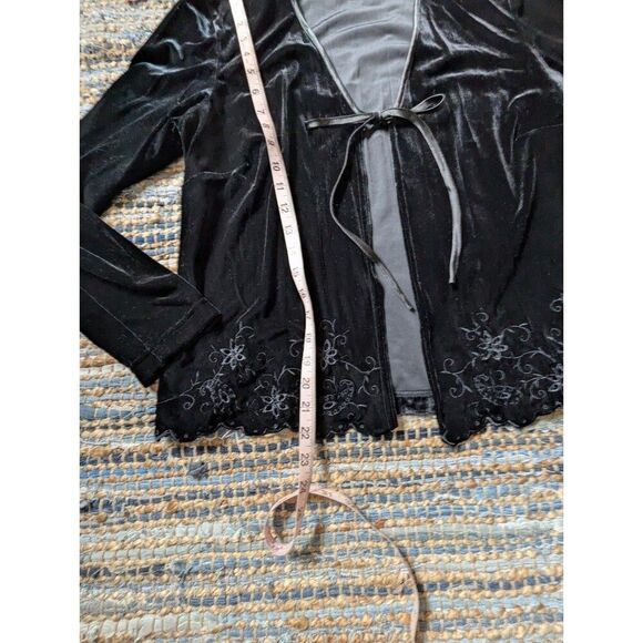 Vtg 90s Whimsigoth Black Velour Maxi Dress Set 12 Tie Front Topper Embroidery Ve - Picture 7 of 11